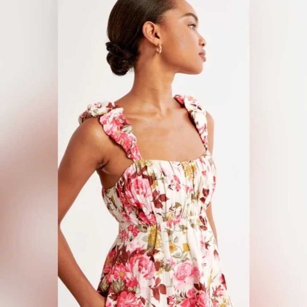 NEW abercrombie puff strap pink mini dress 🤍 xl - Picture 2 of 14